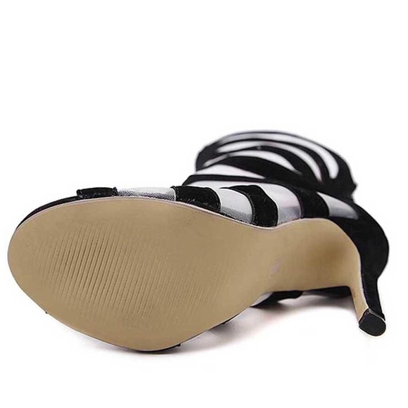 Sculpted Silk and Flock Stripe Peep Toe Booties - Picture 6 of 8